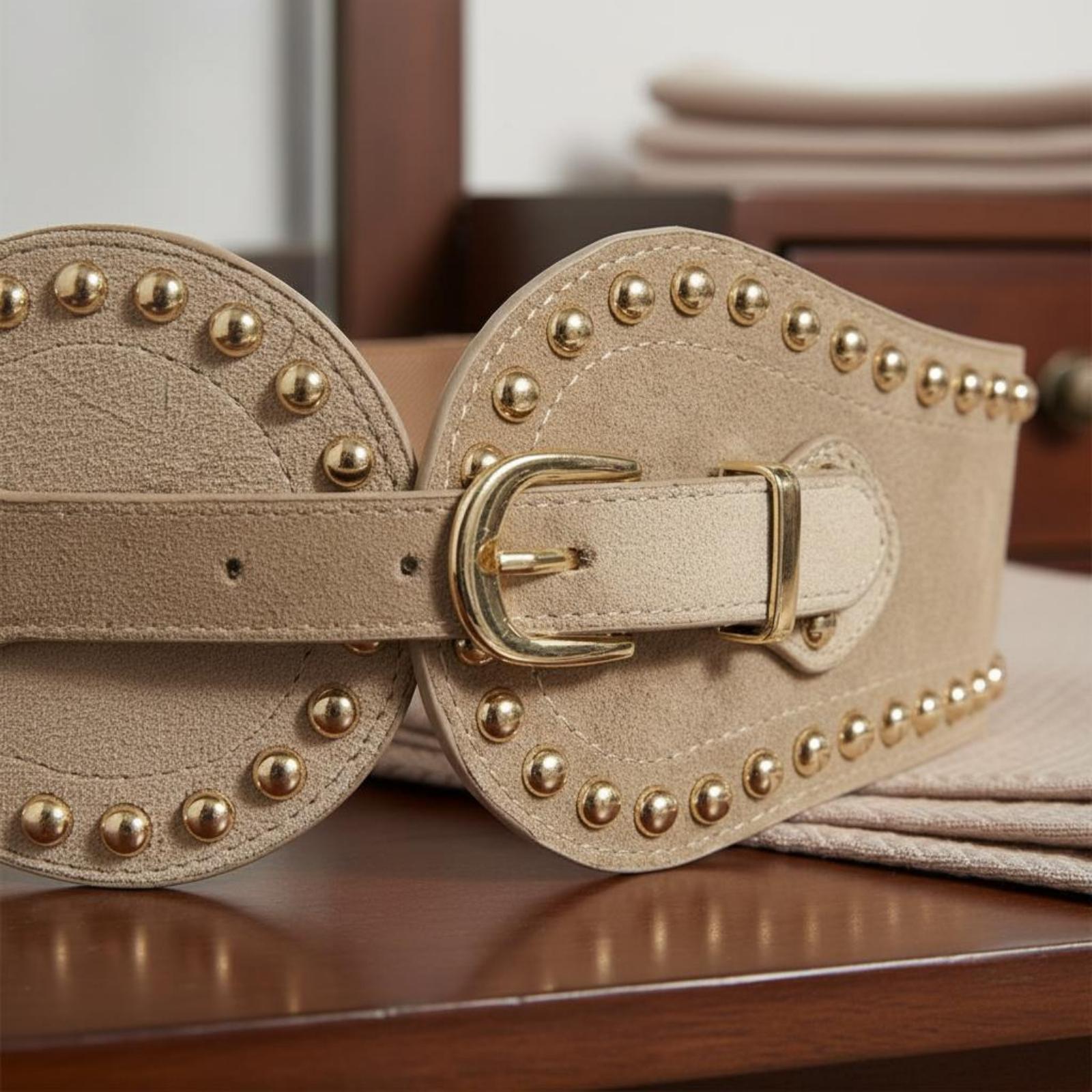 Leather Work Western - Ikat Pinggang Elastis Wanita, Bahan Suede