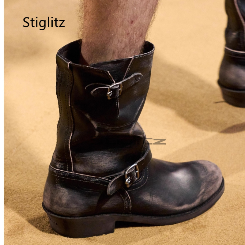 Leather Work Western - Sepatu Bot Koboi Retro Barat untuk