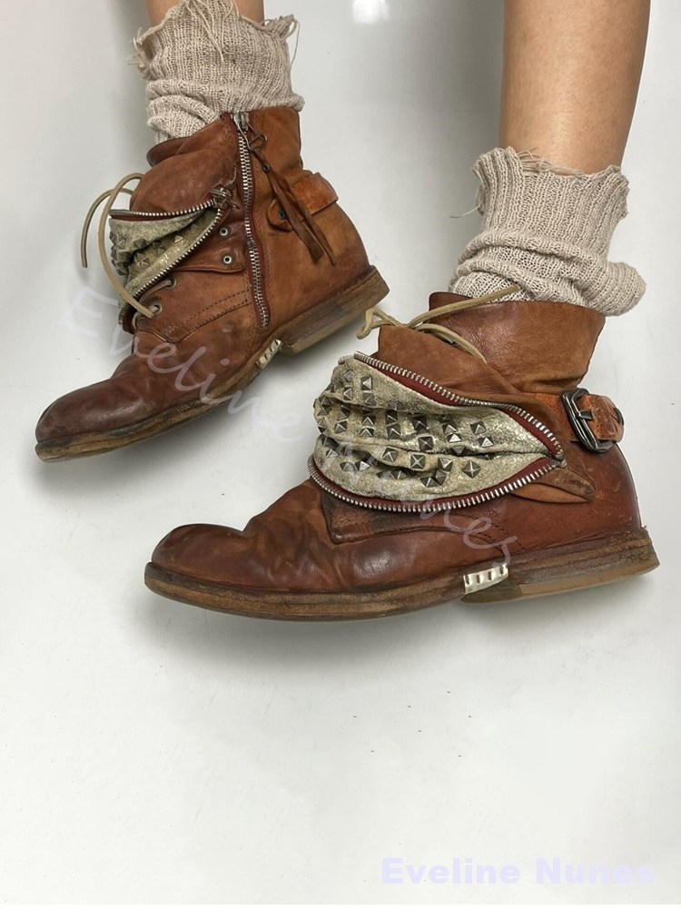 Sepatu Bot Pria Kulit Asli Mod - Leatherwork Rivets ulasan dan harga
