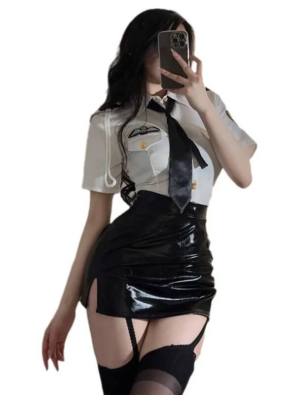 Pakaian pramugari seksi kerah  - Leatherwork Letters ulasan dan harga